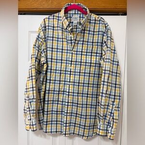 L.L. Bean Men's Yellow, Blue & White Plaid Button-Down Shirt